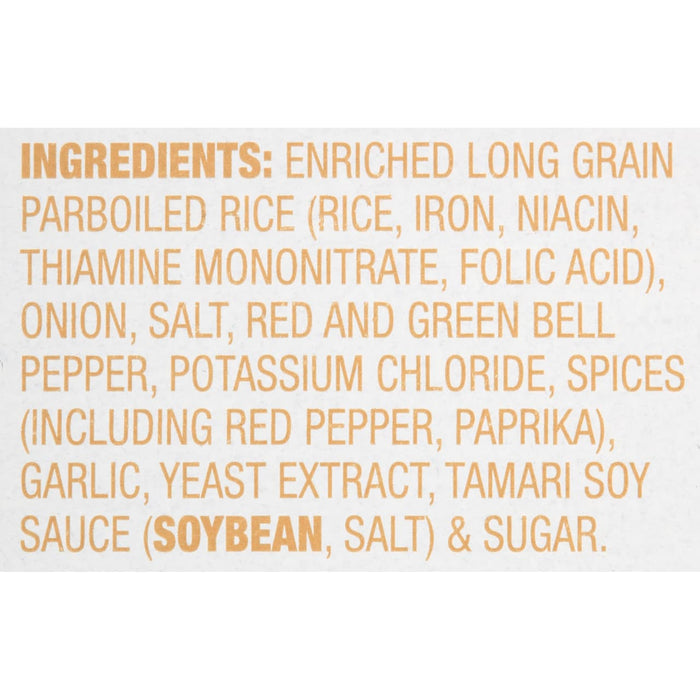 A list of ingredients for a product containing rice, spices, and soy sauce.