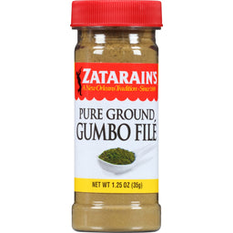 A jar of Zatarain's Pure Ground Gumbo File.