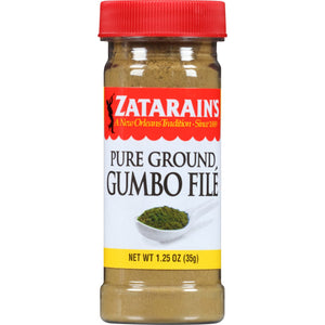 A jar of Zatarain's Pure Ground Gumbo File.