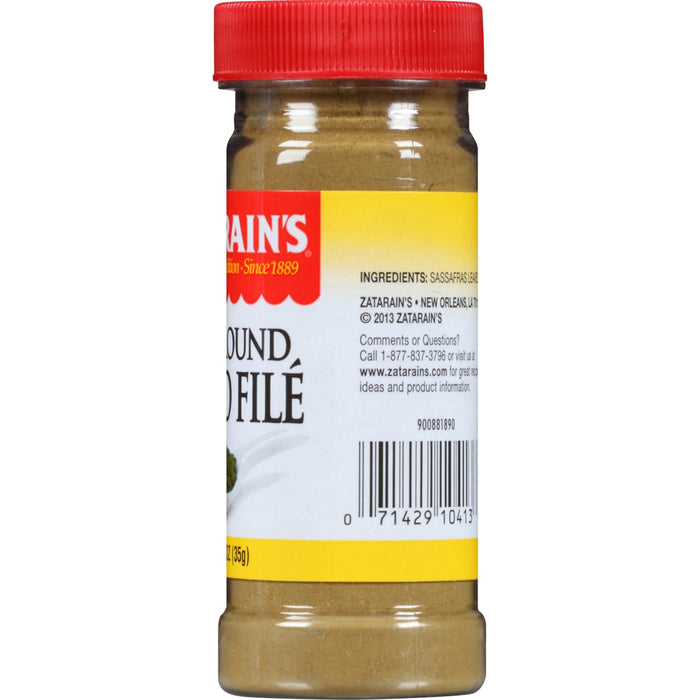 A jar of Zatarain's Ground File seasoning.