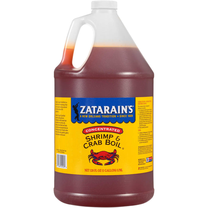 A gallon jug of Zatarain's Concentrated Shrimp &amp; Crab Boil.