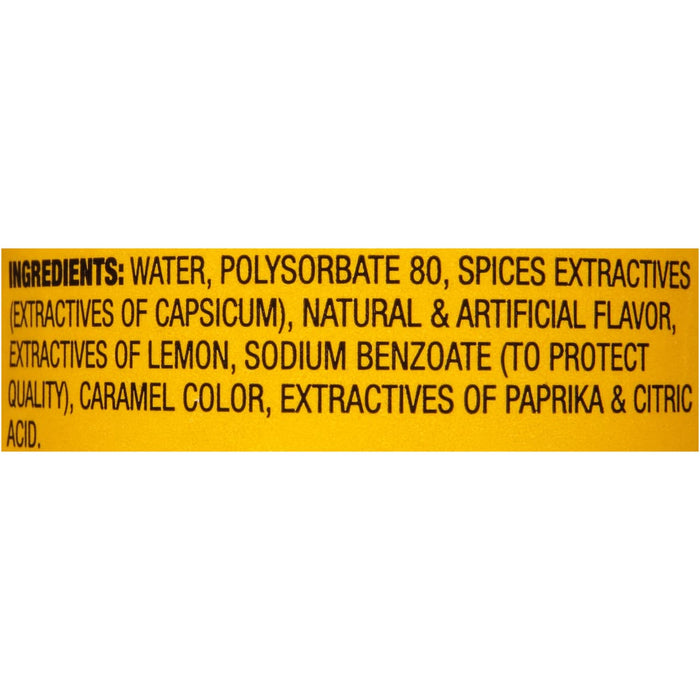 A list of ingredients for a product, including water, polysorbate 80, spices, and citric acid.