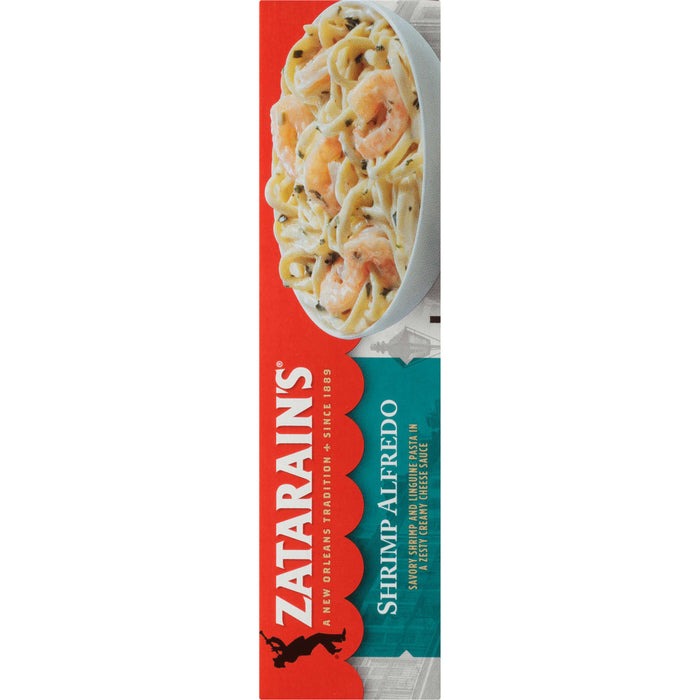 Zatarain's Shrimp Alfredo is a creamy cheese sauce with shrimp and linguine pasta.