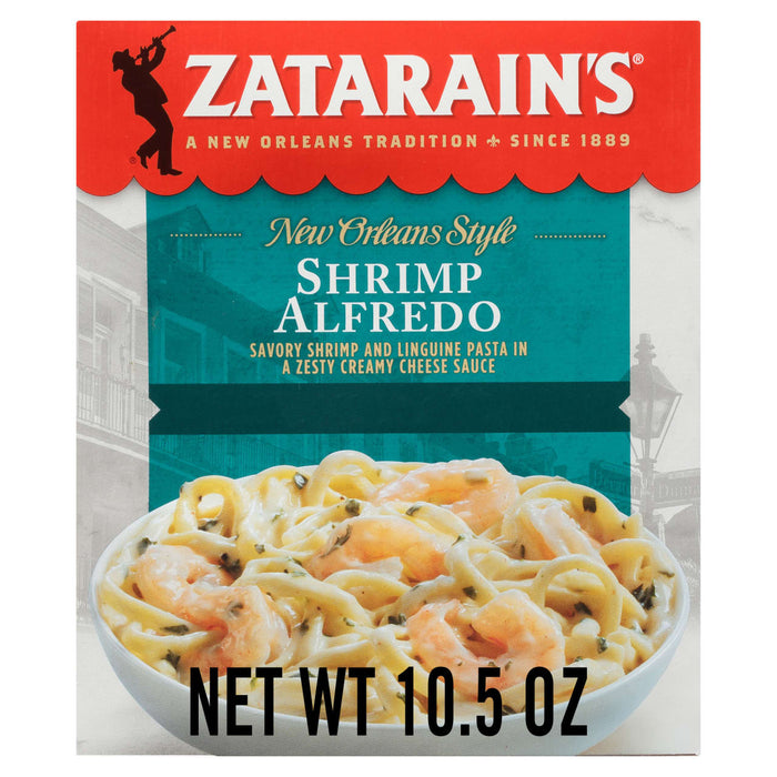 A box of Zatarain's New Orleans Style Shrimp Alfredo with a picture of the dish on the front.