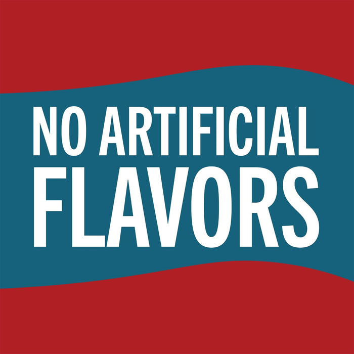 A teal banner with white text that reads NO ARTIFICIAL FLAVORS.
