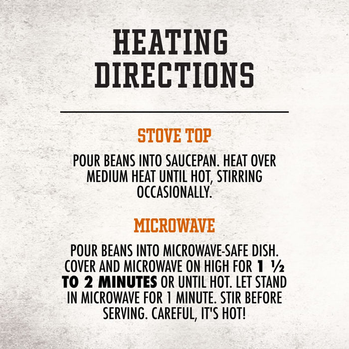 This infographic provides stove top and microwave heating directions for Stubb'S Original Baked Beans, Canned Beans, 15.5 Oz., 12-Count.