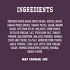 The complete ingredients list for Stubb'S Sticky Sweet Baked Beans, Canned Beans, 15.5 Oz. is displayed in white text on a dark purple background.