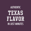 This marketing graphic for Stubb'S Sticky Sweet Baked Beans, Canned Beans, 15.5 Oz. features the words Authentic Texas Flavor In Just Minutes in white text on a dark purple background.