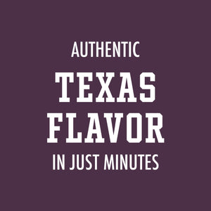This marketing graphic for Stubb'S Sticky Sweet Baked Beans, Canned Beans, 15.5 Oz. features the words Authentic Texas Flavor In Just Minutes in white text on a dark purple background.
