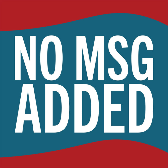 A blue and red graphic with the text NO MSG ADDED in white.
