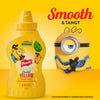 A promotional image features a bottle of French'S Minion Yellow Mustard, 8 Oz, next to a one-eyed Minion character against a bright yellow background with the words Smooth &amp; Tangy.