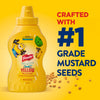 A promotional image displays a bottle of French'S Minion Yellow Mustard, 8 Oz, featuring Minions characters, alongside the text Crafted with #1 grade mustard seeds and a scattering of mustard seeds.