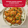 An overhead shot of a bowl of sesame ginger chicken over rice, garnished with green onions and sesame seeds, shows a serving suggestion for the Mccormick Sesame Ginger All Purpose Sauce Mix Envelope 1 Oz.