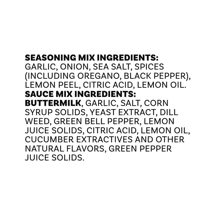 The ingredient list for the Mccormick Regular Sauce And Seasoning Mix Envelope 1.5 Oz is shown, detailing the components of both the seasoning mix and the sauce mix.
