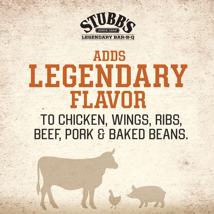 A Stubbs Bar-B-Q logo with the text Adds Legendary Flavor to Chicken Wings Ribs Beef Pork &amp; Baked Beans.