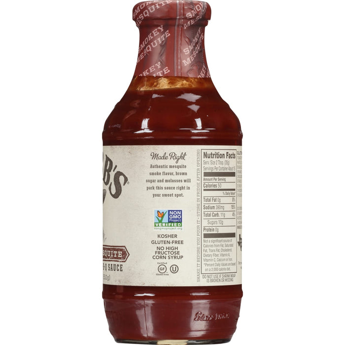 A bottle of Sara Lee's Smokey Mesquite BBQ Sauce.