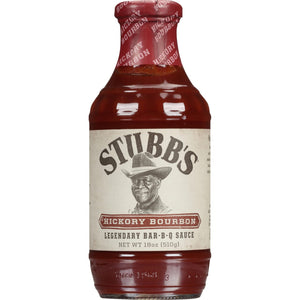 A bottle of Stubb's Hickory Bourbon Legendary Bar-B-Q Sauce.