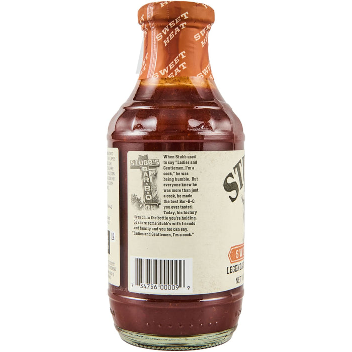 A bottle of Stubb's Sweet Heat BBQ sauce.