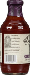 A bottle of Stubb's Legendary Bar-B-Q Sauce with a description of Stubb's love for road trips and his passion for barbecue.