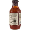 A back view of a Stubbs Sweet Barbeque Sauce Glass Bottle 18 Oz showing the nutrition facts and gluten free ingredients list including tomato puree and apple cider vinegar.