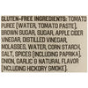 A close up of the gluten free ingredients list for Stubbs Sweet Barbeque Sauce Glass Bottle 18 Oz which includes tomato puree, brown sugar, and apple cider vinegar.