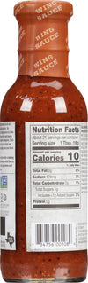 A bottle of Stubb's Legendary Bar-B-Que Wing Sauce with nutrition facts label.
