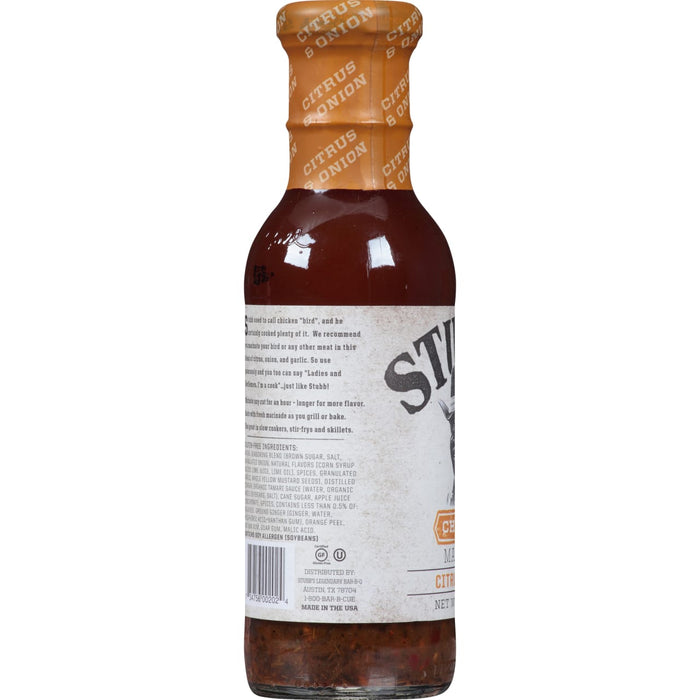 A bottle of Stubb's Citrus &amp; Onion marinade.