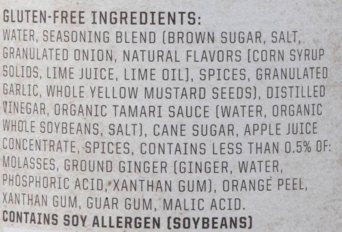 A list of gluten-free ingredients for a product.