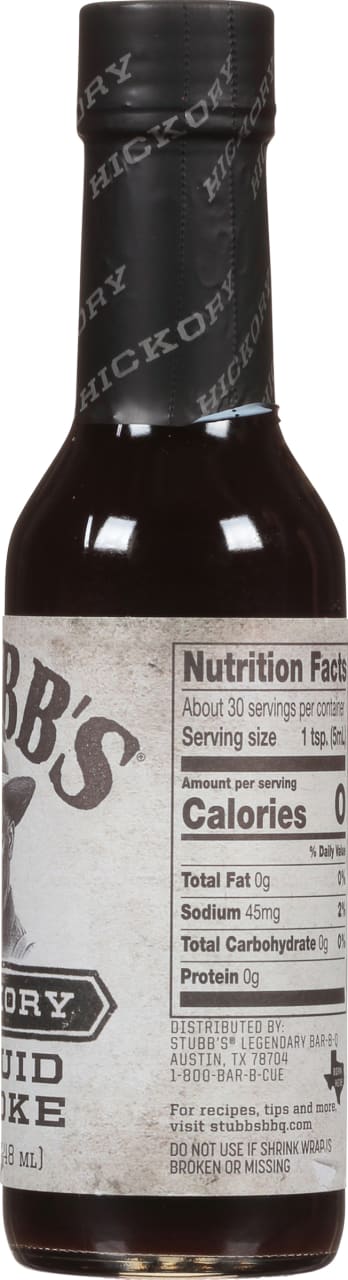 A bottle of Stubbs BBQ Hickory Liquid Smoke.