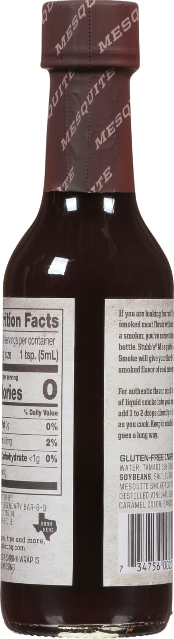 A bottle of Stubb's Mesquite Smoke, a liquid smoke product.