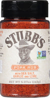 A jar of Stubbs Pork Rub with Sea Salt, Garlic and Lime seasoning.