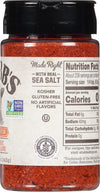 A jar of Stubbs BBQ seasoning with a nutrition facts label.