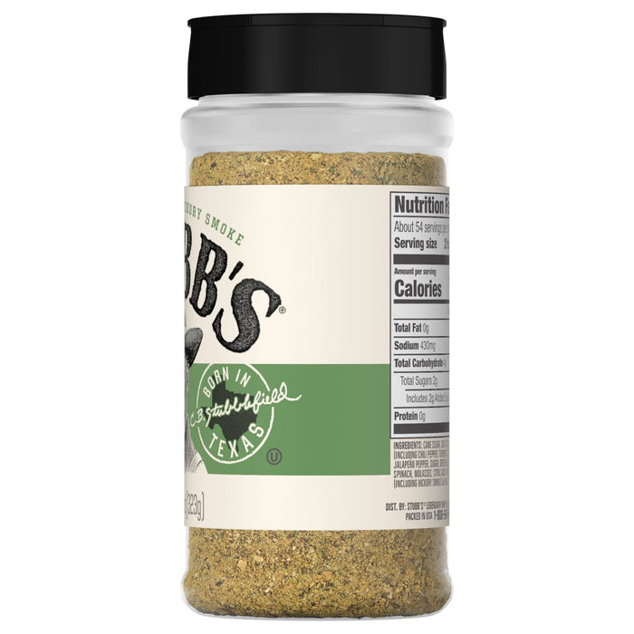 A jar of Stubb's Hickory Smoke BBQ seasoning.