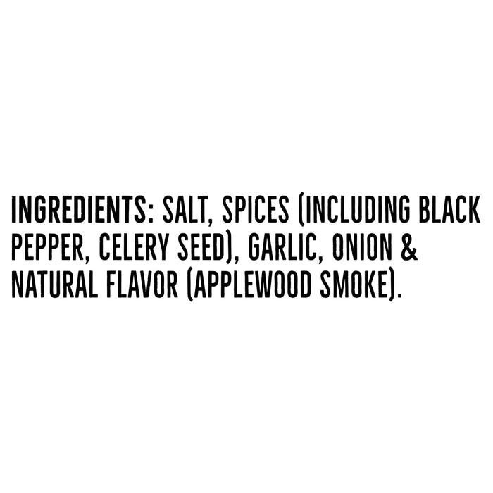 A list of ingredients for a seasoning blend, including salt, spices, garlic, onion, and natural flavor.