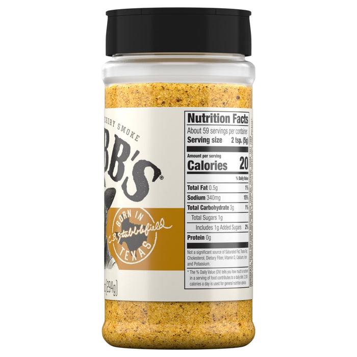 A container of Slap Ya Mama Cajun Seasoning is shown, highlighting its nutritional information.