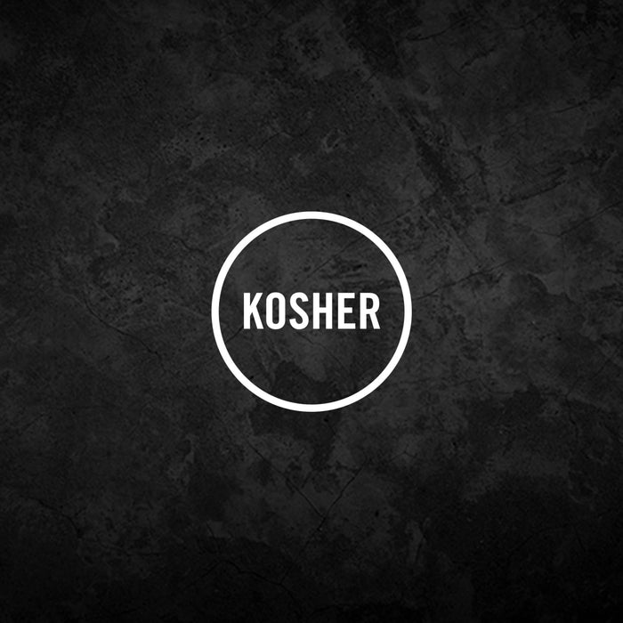 A graphic illustration featuring the word KOSHER inside a white circle against a dark textured background for Stubbs Grlc Lime E.