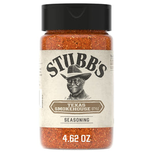 A 4.62 ounce bottle of Stubbs Smkhouse E seasoning featuring a portrait of C.B. Stubblefield on the label.