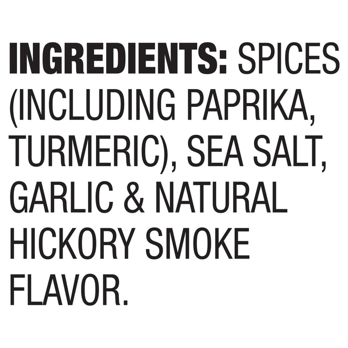 The ingredients list for Stubb'S, 4.62 Oz, details the contents as spices including paprika and turmeric, sea salt, garlic, and natural hickory smoke flavor.