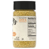 A clear jar of Stubb'S, 5.04 Oz mustard seasoning is shown from the side, displaying the yellow spice blend and the product's nutrition facts label.