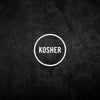 A graphic illustration featuring the word KOSHER inside a white circle against a dark textured background for Stubbs Hkry Must E.