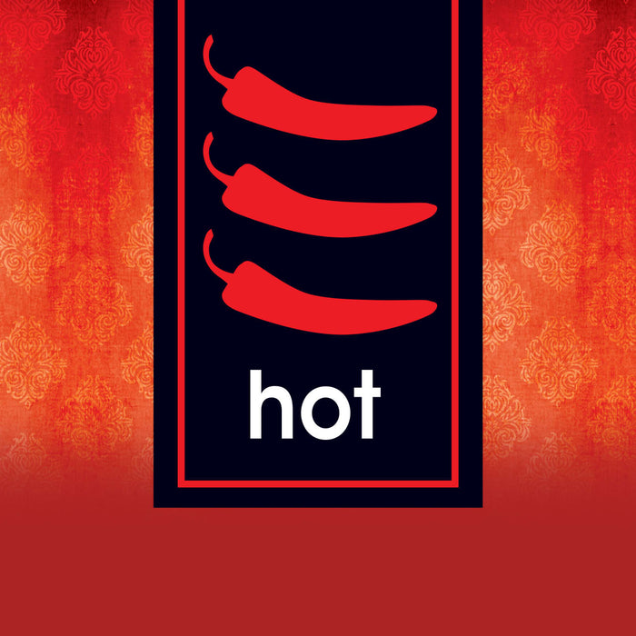 An illustration of three red chili peppers with the word hot underneath.