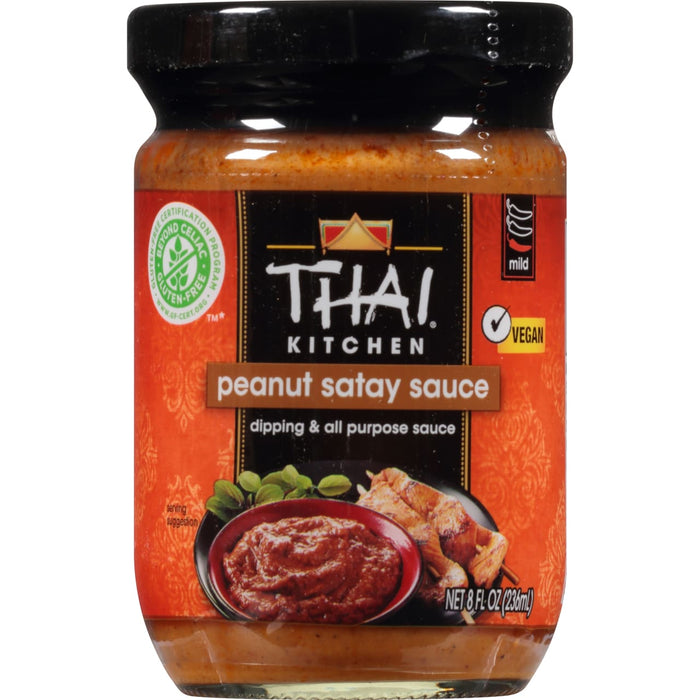 A jar of Thai Kitchen peanut satay sauce a dipping and all purpose sauce.