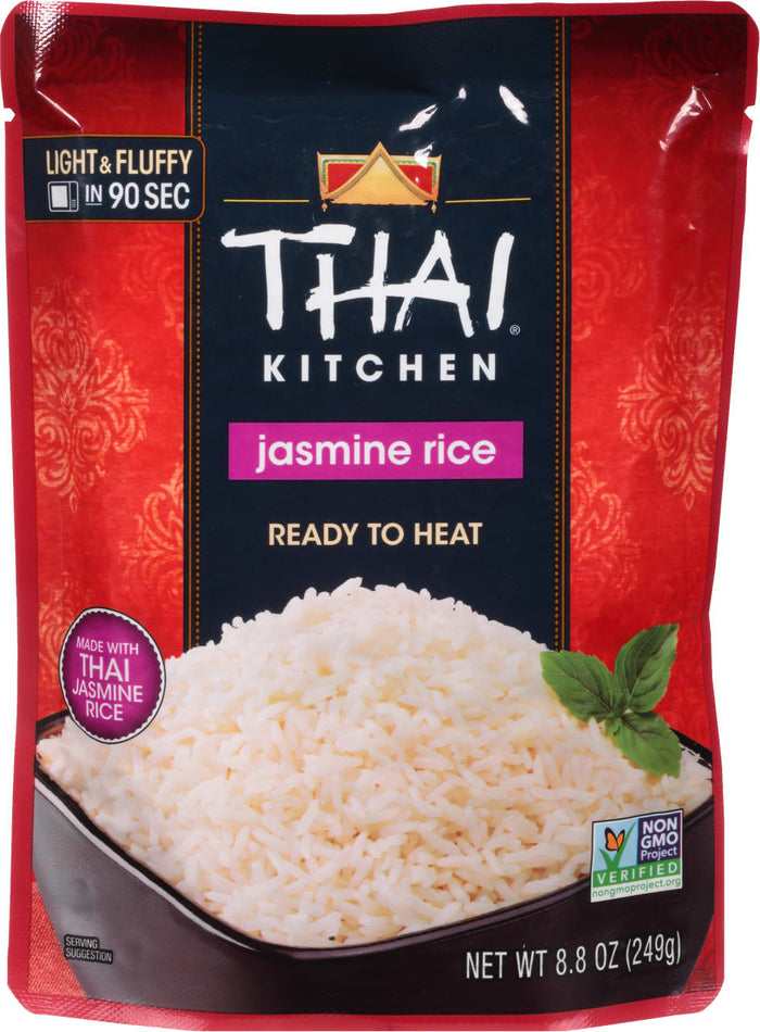 A package of Thai Kitchen Jasmine Rice, ready to heat in 90 seconds.
