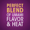 A graphic with the text Perfect Blend of Umami Flavor &amp; Heat