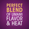A graphic with the text Perfect Blend of Umami Flavor &amp; Heat