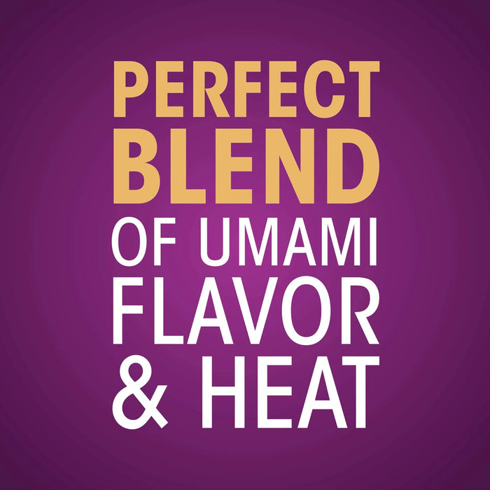 A graphic with the text Perfect Blend of Umami Flavor &amp; Heat