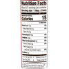 Nutrition facts label showing that one tablespoon serving contains 15 calories, 1.5g of total fat, and 0g of protein.