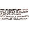 The image displays a list of ingredients, including coconut, water, sugar, coconut oil, guar gum, mono and diglycerides, and sucrose esters.