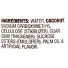 The image shows the ingredients list for a product, including water, coconut, sodium carboxymethyl cellulose, guar gum, sucrose esters, palm oil, and artificial flavor.