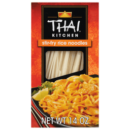 A box of Thai Kitchen stir-fry rice noodles with a picture of a finished dish on the front.